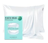 Hamedis Home Textiles Luxurious Faux Silk Satin Pillowcase, Smooth and Silky, Standard Size Pillow Case 75 x 50 cm - 1 Pack (White, Standard)