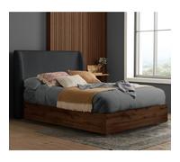 hamel fabric ottoman storage double bed with wooden frame in grey