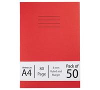 Hamelin A4 8 mm Ruled and Margin 80 Pages Exercise Book - Red (Pack of 50)