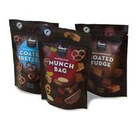 Hames Chocolates Mixed Munch Pouches - Milk Chocolate Coated Pretzels, Coated Fudge, Marvellous Assorted Munch with Sweet and Crunchy Texture - 3 Pack Recyclable Pouches - Snacking Selection