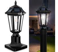 hameso Solar Lamp Post Light Outdoor 6000K Dusk to Dawn with Motion Sensor & Pier Mount Base, Waterproof Solar Post Lights for Garden Yard Pole, 3 Modes(Cool White)