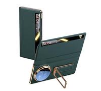 HAMEXLN Cover for Honor Magic V5, Invisible Hand Strap Holder Stand Case Smart Side Window Flip Genuine Leather All -Inclusive Shockproof Case,Green,V5