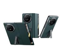 HAMEXLN Genuine Leather Cover for Honor Magic V6, Clear Smart View Window Flip Case Stand Luxury Full Shockproof Shell,Green,V6