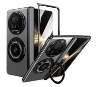 HAMEXLN Magnetic Case for Honor Magic V5, Ring Holder Stand PC Cover All-Inclusive Camera Hinge Protection Anti-Scratch Shell,Silver,V5