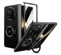 HAMEXLN Magnetic Case for Honor Magic V5, Ring Holder Stand PC Cover All-Inclusive Camera Hinge Protection Anti-Scratch Shell,Black,V5