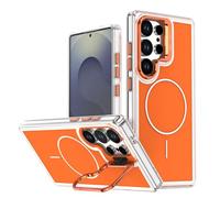 HAMEXLN Shell for Samsung Galaxy S26 Ultra/S26 Plus/S26, Lens Stand Holder Protection Case Magnetic Wireless Charging Slim Clear Edge Cover,Orange,S26