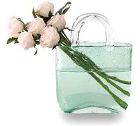 Hamhsin Bag Glass Vases for Decor Creative Bubble Handbag Flower Vase Desktop Glass Basket Vase Mini Crystal Fish Tank for Table Centerpieces, Kitchen, Office Living Room (green)