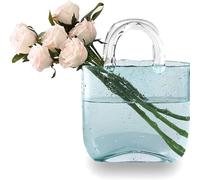Hamhsin Bag Glass Vases for Decor Creative Bubble Handbag Flower Vase Desktop Glass Basket Vase Mini Crystal Fish Tank for Table Centerpieces, Kitchen, Office Living Room (blue)