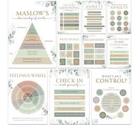 HAMIEW 10 Greenery Mental Health Posters, Anxiety Therapy Matters Poster, Counseling Office Must Haves, School Counselor Supplies, Decor - Home Classroom Decoration, Gifts