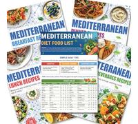 HAMIEW 5 Pack Mediterranean Diet Chart Food List 2026, 80+ Easy Meal Planner Recipes for Beginner (Laminated), Mediterranean Ingredient Meal Plan, Serving Sizes Calories Net Carbs, Diabetes-Friendly