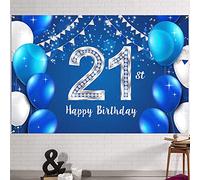 HAMIGAR 6x4ft Happy 21st Birthday Banner Backdrop - 21 Years Old Birthday Decorations Party Supplies for Women Men - Blue Silver