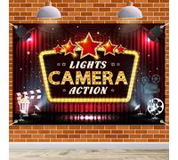 HAMIGAR 6x4ft Lights Camera Action Banner Backdrop - Movie Night Theater Birthday Decorations Party Supplies - Red
