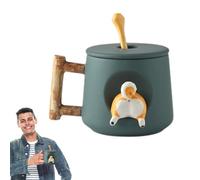 HAMIL Dog Mug with Lid,Couple Coffee Mug - Ceramic Coffee Mug with Lid and Matching Spoon, 420ml Novelty 3D Dog Pattern Mug for Tea Milk Chocolate Juice
