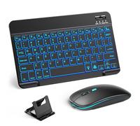 Hamile Bluetooth Keyboard and Mouse for iPad - Rechargeable Wireless Keyboard for iPad 11th/10th/9th Gen, Pro/Air/Mini, iPhone, Ultra-Slim Tablet Keyboard and Mouse with 7-Color Backlit, Black