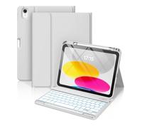 Hamile for iPad 11th 10th Generation Case with Keyboard - 7 Colors Backlit Wireless Detachable Folio Keyboard Cover with Pencil Holder for iPad A16 11-inch 2025 10th Gen 10.9 Inch 2022 (Light Gray)