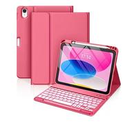 Hamile iPad 10th Generation Case with Keyboard 10.9 Inch 7 Colors Backlit Wireless Detachable Case with Pencil Holder for iPad 10th Generation 2022 - Pink