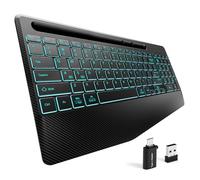 Hamile Wireless Keyboard and Mouse Combo - Quiet Ergonomic Keyboard with Wrist Rest, 8 Backlit Effects, 2.4G&Bluetooth, Slim Rechargeable Mouse and Keyboard with Holder for Windows, Mac, Black