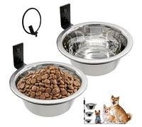 Hamiledyi 2 Pack Wall Mounted Elevated Dog Bowls - Adjustable Height Stainless Steel Raised Food & Water Bowls with Collapsible Stand for Medium & Large Dogs & Cats (L)
