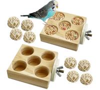 Hamiledyi 2 Pack Wooden Foraging Bird Toys - Interactive Slow Feeder Enrichment for Conures, Budgies and Lovebirds | Cage Climbing Puzzle Toys for Small Parrots Promoting Natural Pecking Behavior