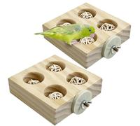 Hamiledyi 2 Pack Wooden Foraging Bird Toys - Interactive Slow Feeder Enrichment for Conures, Budgies & Lovebirds | Cage Climbing Puzzle Toys for Small Parrots Promoting Natural Pecking Behavior