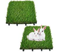 Hamiledyi 2 Pcs Artificial Rabbit Grass Mat 11.8" x 11.8" Reusable Guinea Pig Pee Pads Dog Grass Pee Pads for Puppy Bunny Chinchilla TrainerFloor Plastic Mats Feet Pads Indoor Outdoor