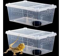 Hamiledyi 2PCS Reptile Feeding Box Snake Breeding Box Transparent Animal Habitat Cage Portable Plastic Turtle Transport Container for Bearded Dragon Lizard Spider Frog Scorpion Gecko 12.6 x 8.6 x 5.9