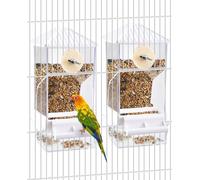Hamiledyi Automatic Bird Feeder 2 Pcs No Mess Bird Cage Feeder Seed Food Container with Perch Transparent Parrot Cage Accessories for Parakeets, Budgies, Cockatoos, Finches, Lovebirds (White)
