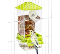 Hamiledyi Automatic Bird Feeder No Mess Bird Cage Feeder Seed Food Container with Perch Transparent Parrot Cage Accessories for Parakeets, Budgies, Cockatoos, Finches, Lovebirds, Canaries (Green)