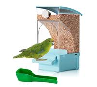Hamiledyi Automatic Bird Feeder No Mess Bird Cage Feeder Transparent Acrylic Parrot Seed Food Container with Perch Cage Accessories for Parakeet Finch Lovebirds Budgies Canary (Blue)