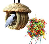 Hamiledyi Birdcage Straw Simulation Birdhouse 100% Natural Fiber - Cozy Resting Breeding Place for Birds - Provides Shelter from Cold Weather - Bird Hideaway from Predators - Ideal for Finch & Canary