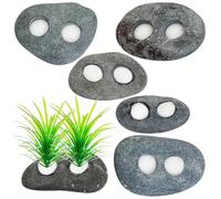 Hamiledyi Drilled Pebble Aquatic Plant Anchors Water Plants Fixed Ring Natural River Stone Plant Weights for Fish Tank Aquarium Decorations Landscape Stones(Aperture: 0.8" 2holes 6pcs)