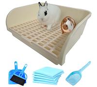 Hamiledyi Large Rabbit Litter Box Corner Bedding Box Chinchilla Toilet Trainer Square Potty Pet Pan for Adult Guinea Pig, Galesaur.Ferret and Other Animals (White)