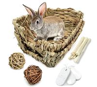 Hamiledyi Rabbit Grass Bed for Bunny, 12 Pcs Pet Bunny Chew Toys Natural Hand-Made Woven Hay Mat Hamster Grass Basket Small Animals Bedding for Guinea Pig Chinchilla Ferret Gerbil Rat