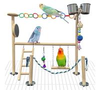 Hamiledyi Small Bird Playground Natural Wood for Top of Cage Bird Perch Stand for Parrots Play Gym Toys for Small Birds Parrot Cockatiel Love Birds Budgie(Style A