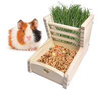 Hamiledyi Small Rabbit Hay Feeder with Wooden Food Feeding Manger Bunny Hay Dispenser Small Animals Grass Holder for Guinea Pig Hamsters Bunny Chinchilla（Style A）