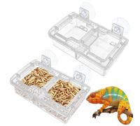 Hamiledyi Transparent Reptile Feeder with Suction Cup Separated Double Compartments Chameleon Bowl Gecko Live Worm Feeder Anti-Escape Reptile Supplies for Lizard Bearded Dragon (White, 2 Pcs)
