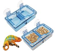 Hamiledyi Transparent Reptile Feeder with Suction Cup Separated Double Compartments Chameleon Bowl Gecko Live Worm Feeder Anti-Escape Reptile Supplies for Lizard Bearded Dragon (Blue, 2 Pcs)