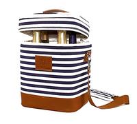 HAMILO 4 Bottle Wine Carrier - Stripe, Champagne Carrier Bag, Waterproof Wine Tote Bag with Expandable Zipper and Padded Shoulder, Insulated Wine Bag, Wine Cooler Bag, Wine Accessories Gift for Women