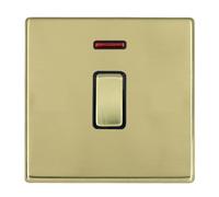 Hamilton 7G21DPNPB-B Hartland G2 Screwless 1G 20AX Double Pole Switch with Neon - Polished Brass, Black Insert