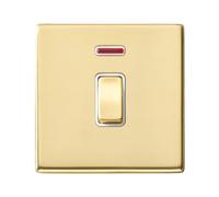 Hamilton 7G21DPNPB-W Hartland G2 Screwless 1G 20AX Double Pole Switch with Neon - Polished Brass, White Insert