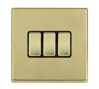 Hamilton 7G21R23PB-B Hartland G2 Screwless 3G 10AX 2 Way Plate Switch - Polished Brass, Black Insert