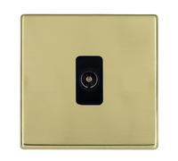 Hamilton 7G21TVIB Hartland G2 Screwless 1G Isolated 1in/1out Coaxial TV Socket Outlet - Polished Brass, Black Insert