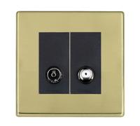 Hamilton 7G21TVSATB Hartland G2 Screwless 2G Non-Isolated 2in/2out Coaxial TV & Satellite Socket Outlet - Polished Brass, Black Insert