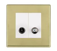 Hamilton 7G21TVSATW Hartland G2 Screwless 2G Non-Isolated 2in/2out Coaxial TV & Satellite Socket Outlet - Polished Brass, White Insert