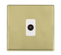Hamilton 7G21TVW Hartland G2 Screwless 1G Non-Isolated 1in/1out Coaxial TV Socket Outlet - Polished Brass, White Insert