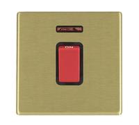 Hamilton 7G2245NB Hartland G2 Screwless 1G 45A Double Pole Switch with Neon (Red Rocker) - Satin Brass, Black Insert