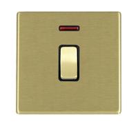 Hamilton 7G22DPNSB-B Hartland G2 Screwless 1G 20AX Double Pole Switch with Neon - Satin Brass, Black Insert