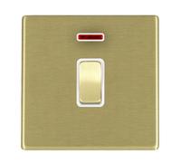 Hamilton 7G22DPNSB-W Hartland G2 Screwless 1G 20AX Double Pole Switch with Neon - Satin Brass, White Insert