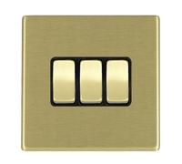 Hamilton 7G22R23SB-B Hartland G2 Screwless 3G 10AX 2 Way Plate Switch - Satin Brass, Black Insert
