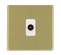 Hamilton 7G22TVW Hartland G2 Screwless 1G Non-Isolated 1in/1out Coaxial TV Socket Outlet - Satin Brass, White Insert